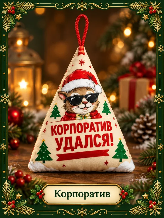 Мягкая новогодняя игрушка «Корпоратив» - треугольная подвеска с праздничным рисунком